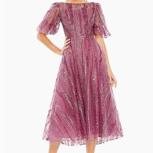 Mac Duggal embroidered fit and flare midi dress in Berry.